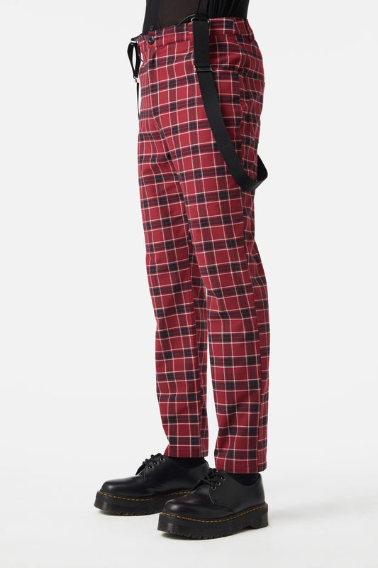 Dangerfield - Revenge Tartan Brace Trousers - maroon