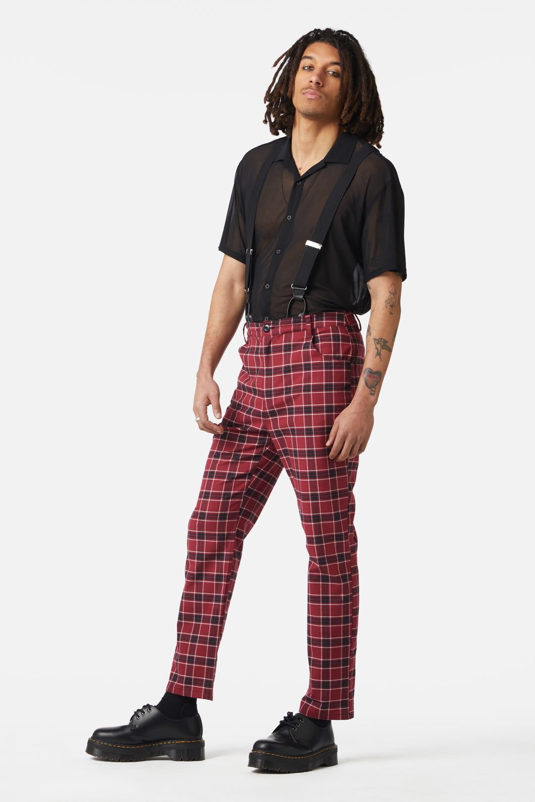Dangerfield - Revenge Tartan Brace Trousers - maroon