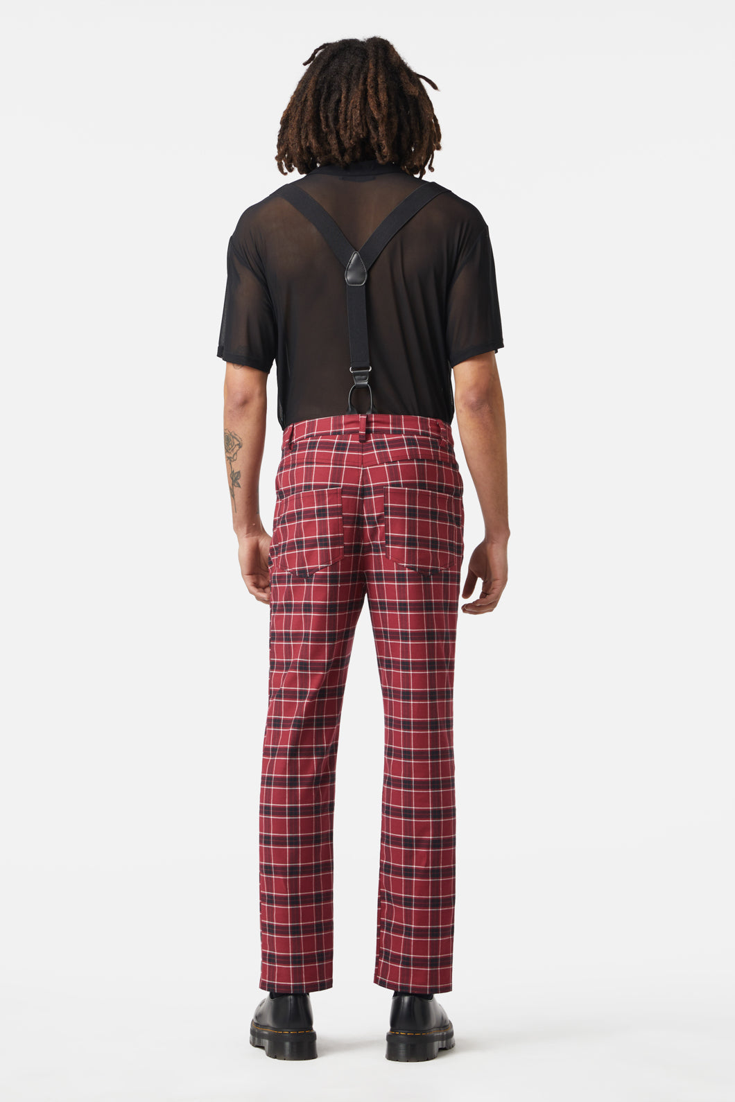 Dangerfield - Revenge Tartan Brace Trousers - maroon
