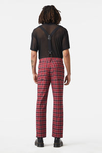 Dangerfield - Revenge Tartan Brace Trousers - maroon