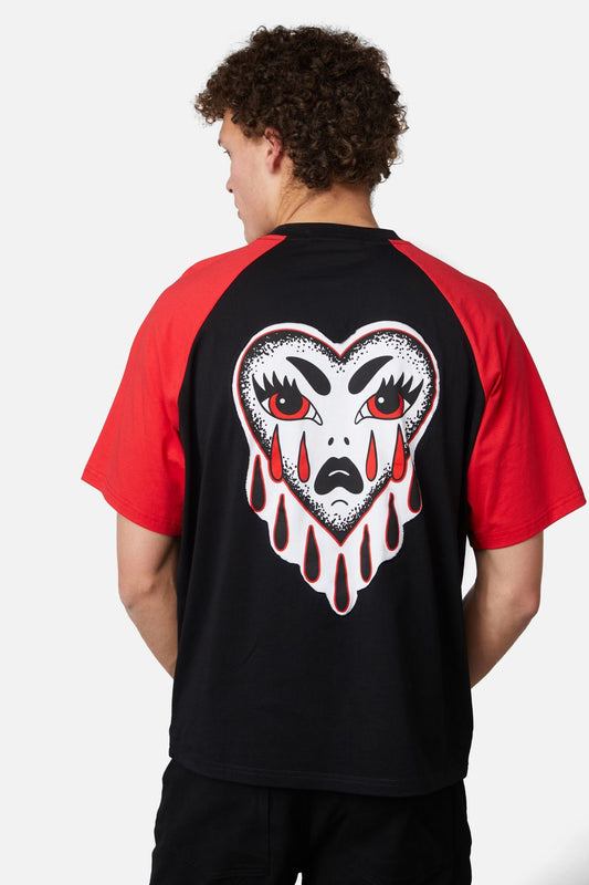 Dangerfield - Leave Me Alone Contrast Raglan Tee - black-red