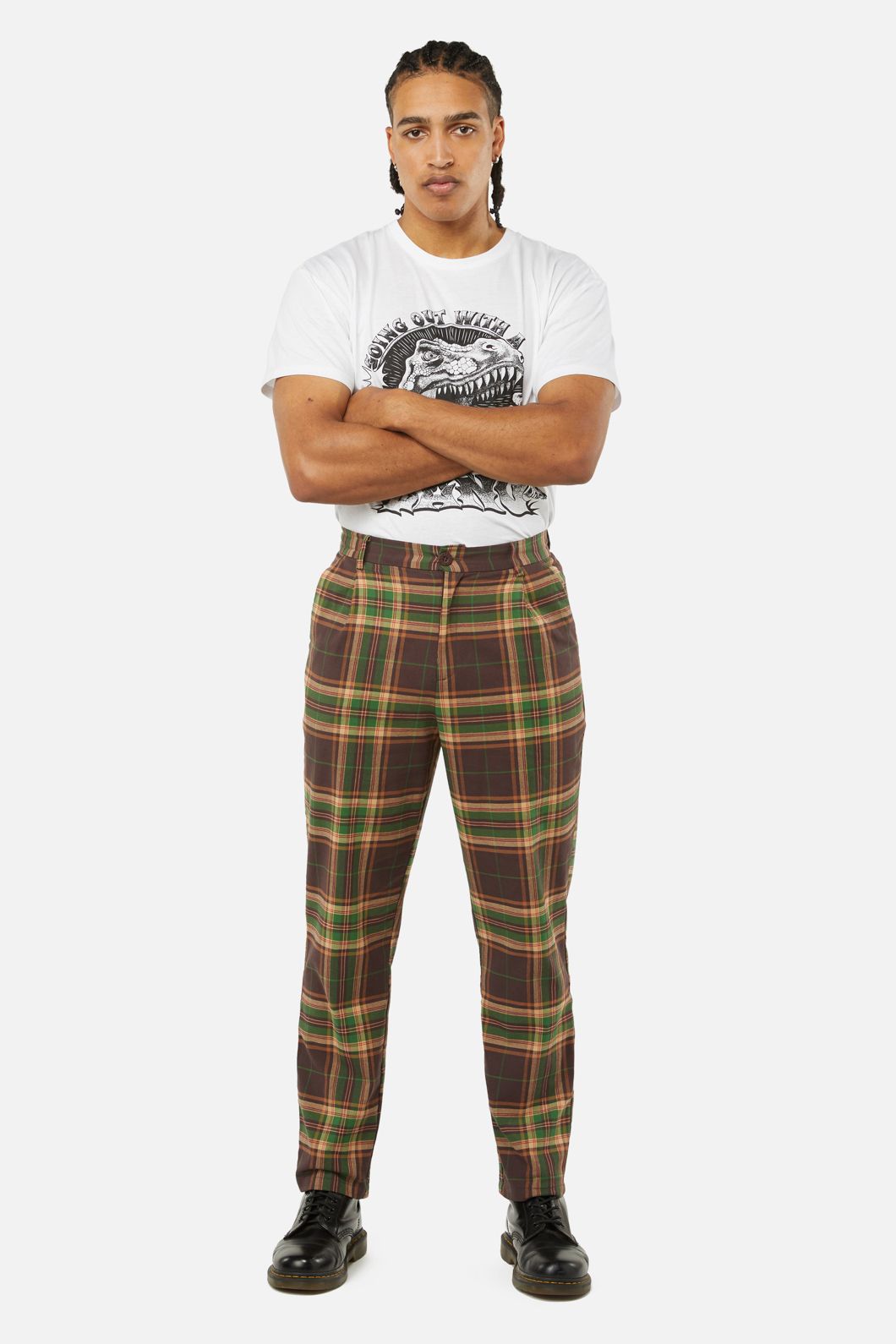 Dangerfield - Triassic Tartan Straight Leg Pants - brown