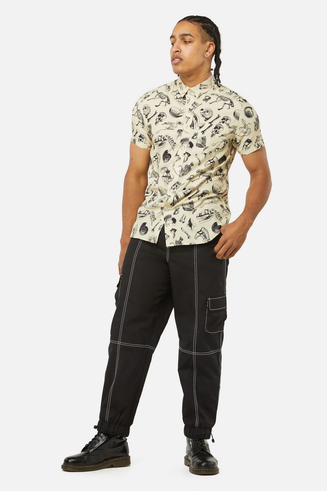 Dangerfield - Body Fossils Printed Short Sleeve Shirt - cream