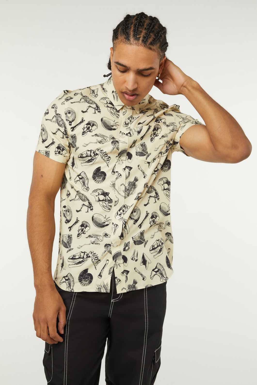 Dangerfield - Body Fossils Printed Short Sleeve Shirt - cream
