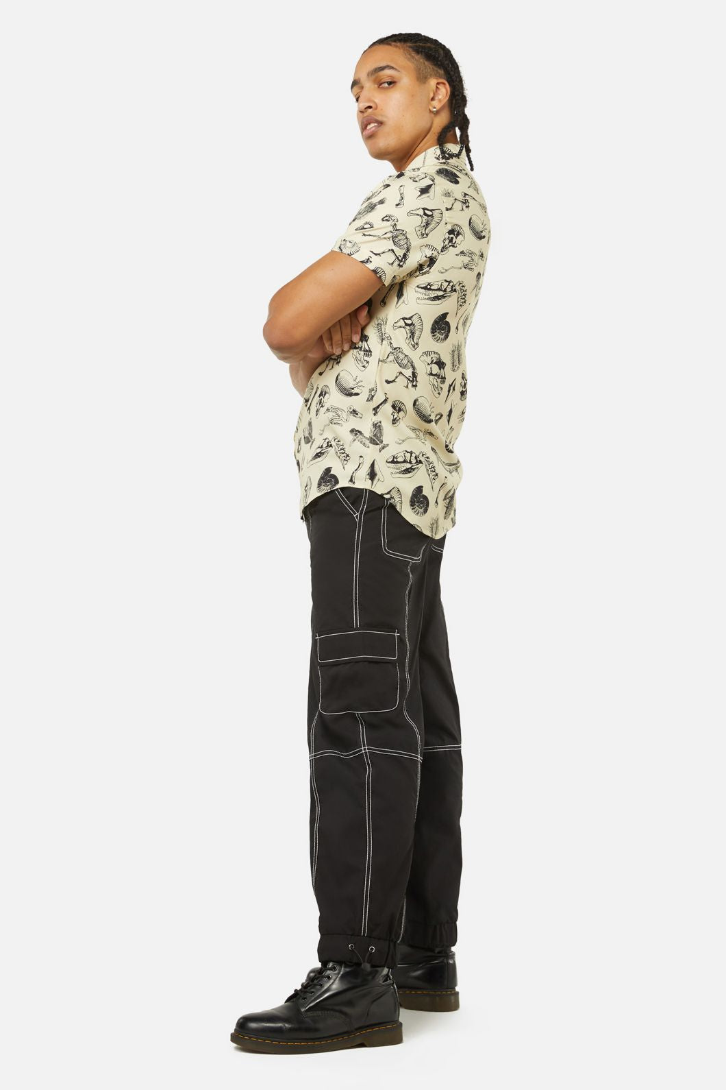 Dangerfield - Body Fossils Printed Short Sleeve Shirt - cream
