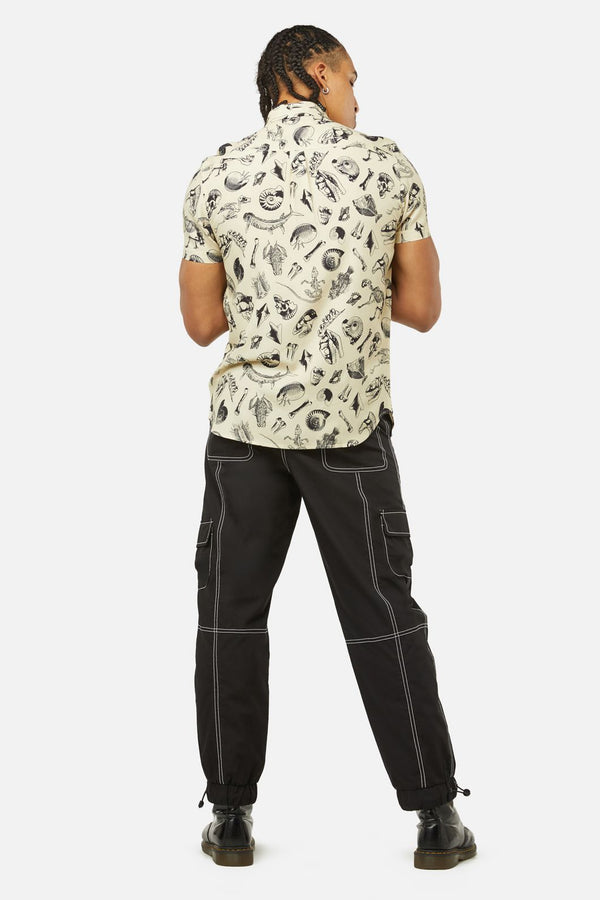 Dangerfield - Body Fossils Printed Short Sleeve Shirt - cream