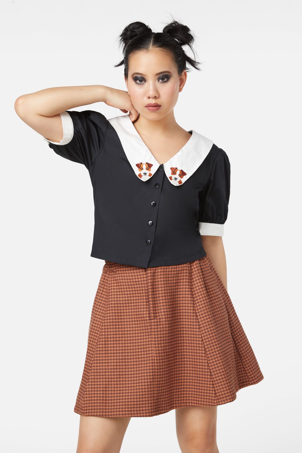 Dangerfield - Puppy Embroidery Blouse - black