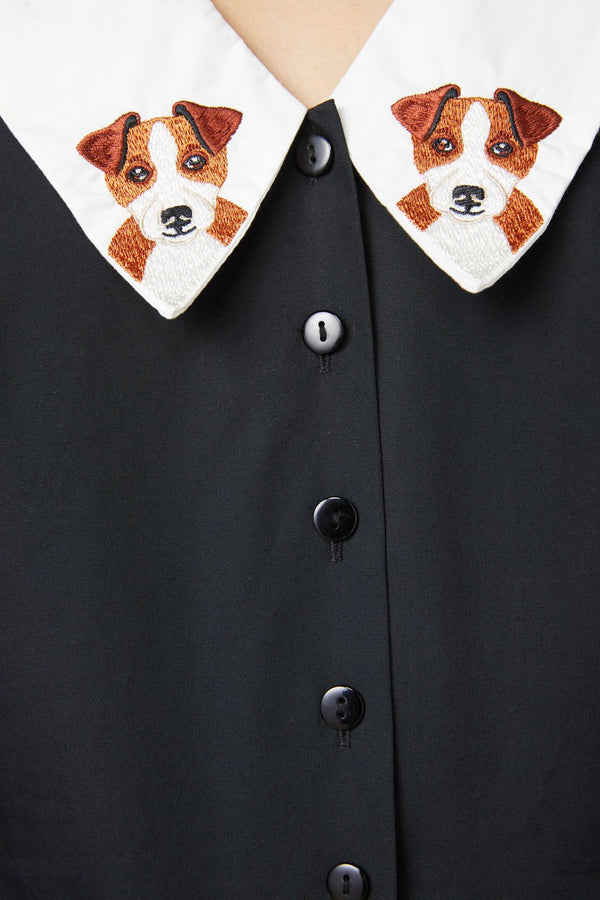 Dangerfield - Puppy Embroidery Blouse - black
