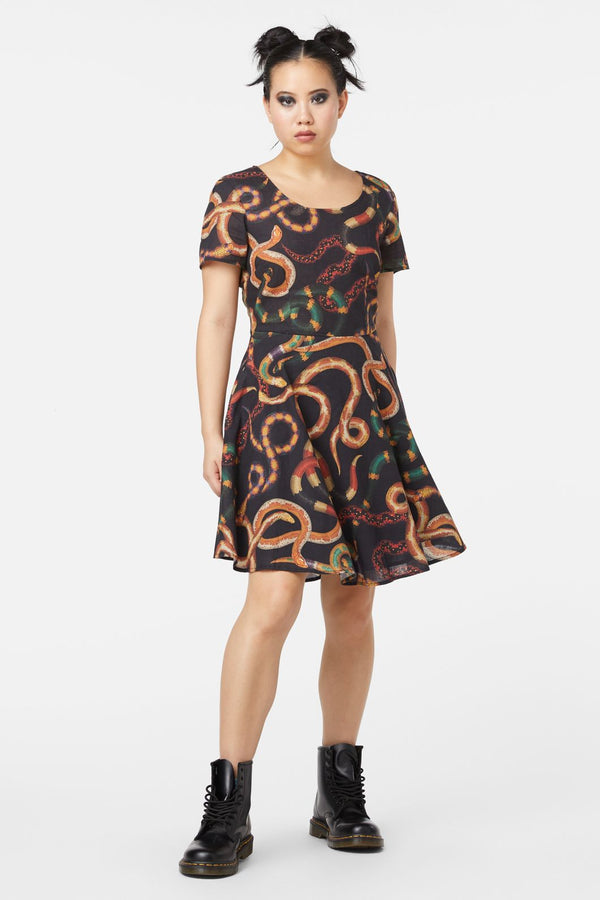 Dangerfield - Serpent Print Cotton Dress - black