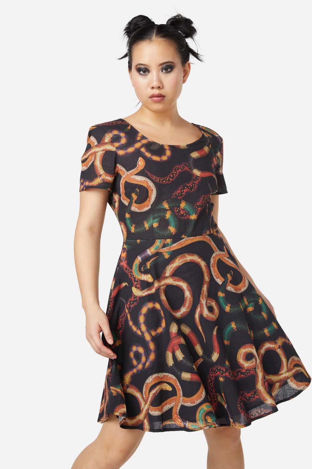 Dangerfield - Serpent Print Cotton Dress - black