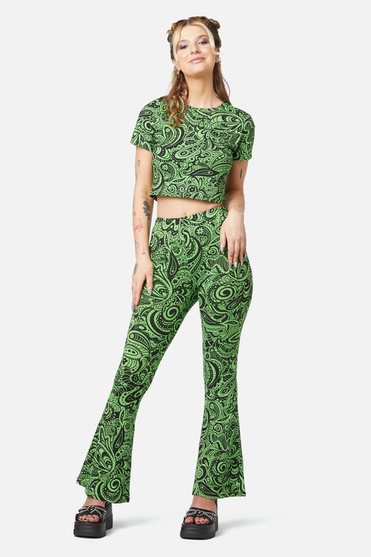 Dangerfield - Acid Paisley Jersey Crop Tee - green-black