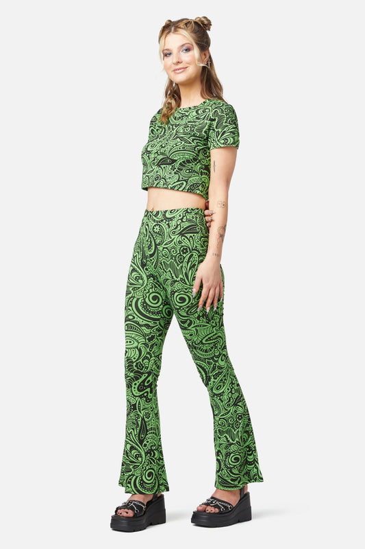 Dangerfield - Acid Paisley Jersey Crop Tee - green-black