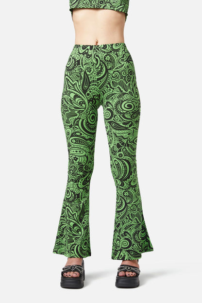 Dangerfield - Acid Paisley Jersey Flares - green-black