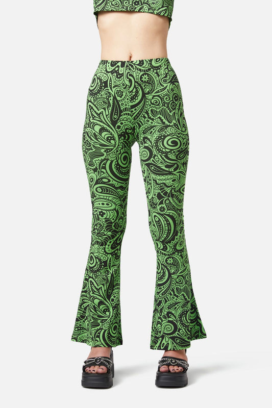 Dangerfield - Acid Paisley Jersey Flares - green-black