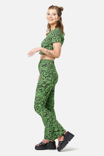 Dangerfield - Acid Paisley Jersey Flares - green-black