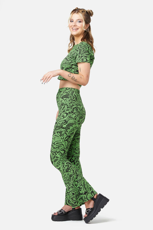 Dangerfield - Acid Paisley Jersey Flares - green-black