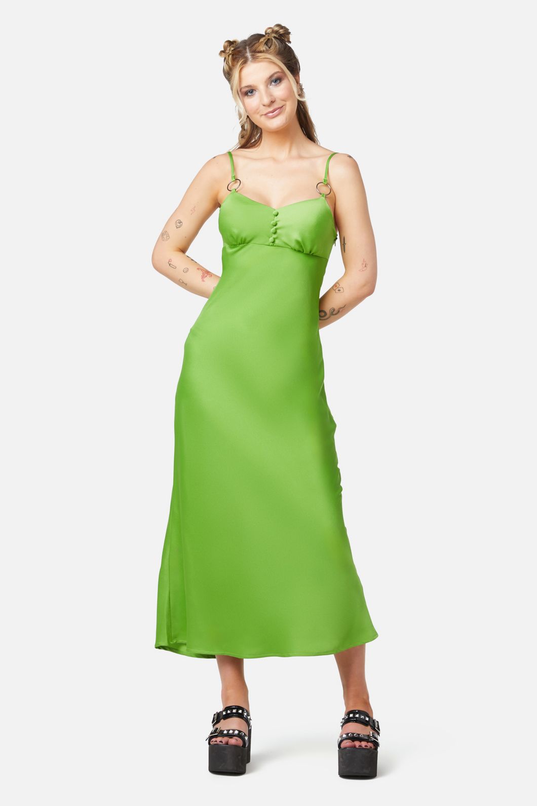 Dangerfield - Lizzie Satin Bias Cut Dress - green