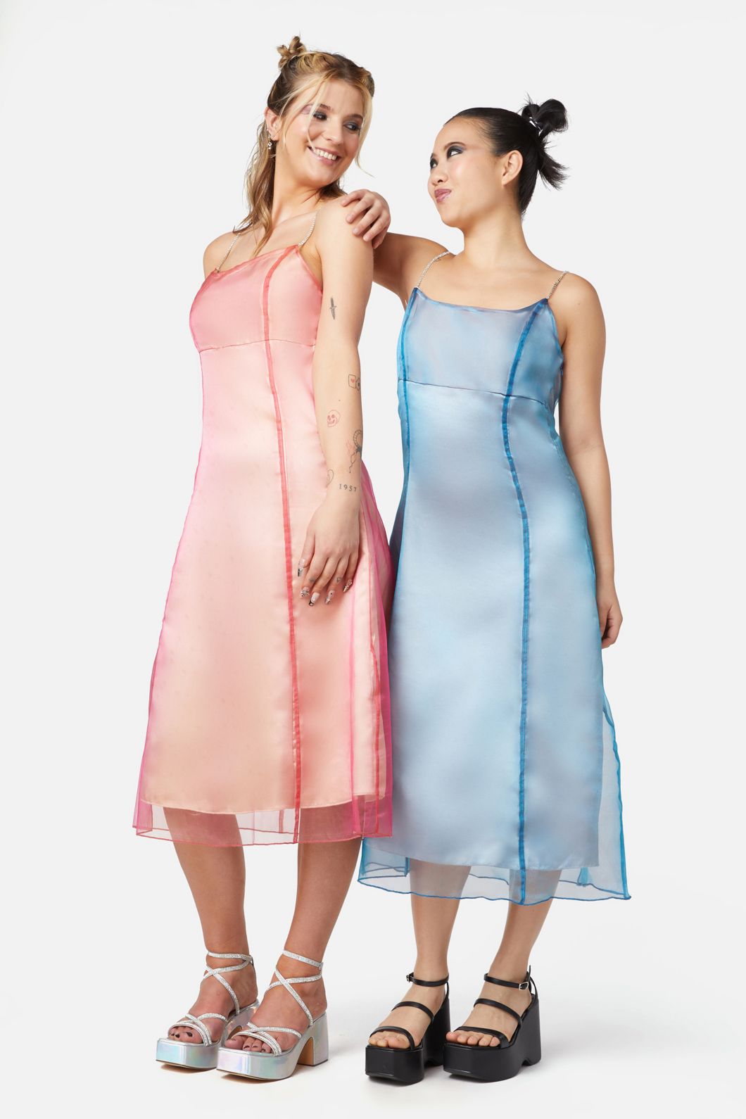 Dangerfield - Holographic Sheer Dress - orange