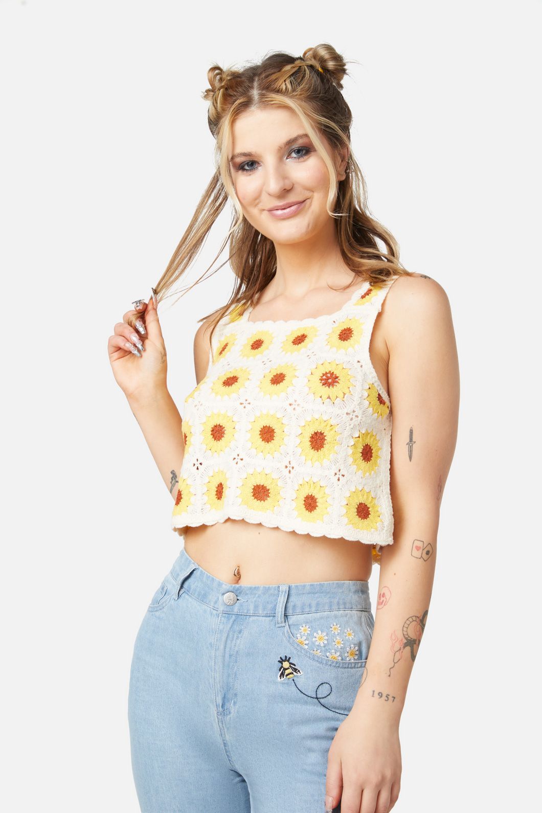 Dangerfield - Sunflower Crochet Top - black