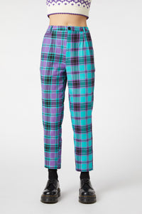 Dangerfield - Grinning Tartan Pants - purple-teal