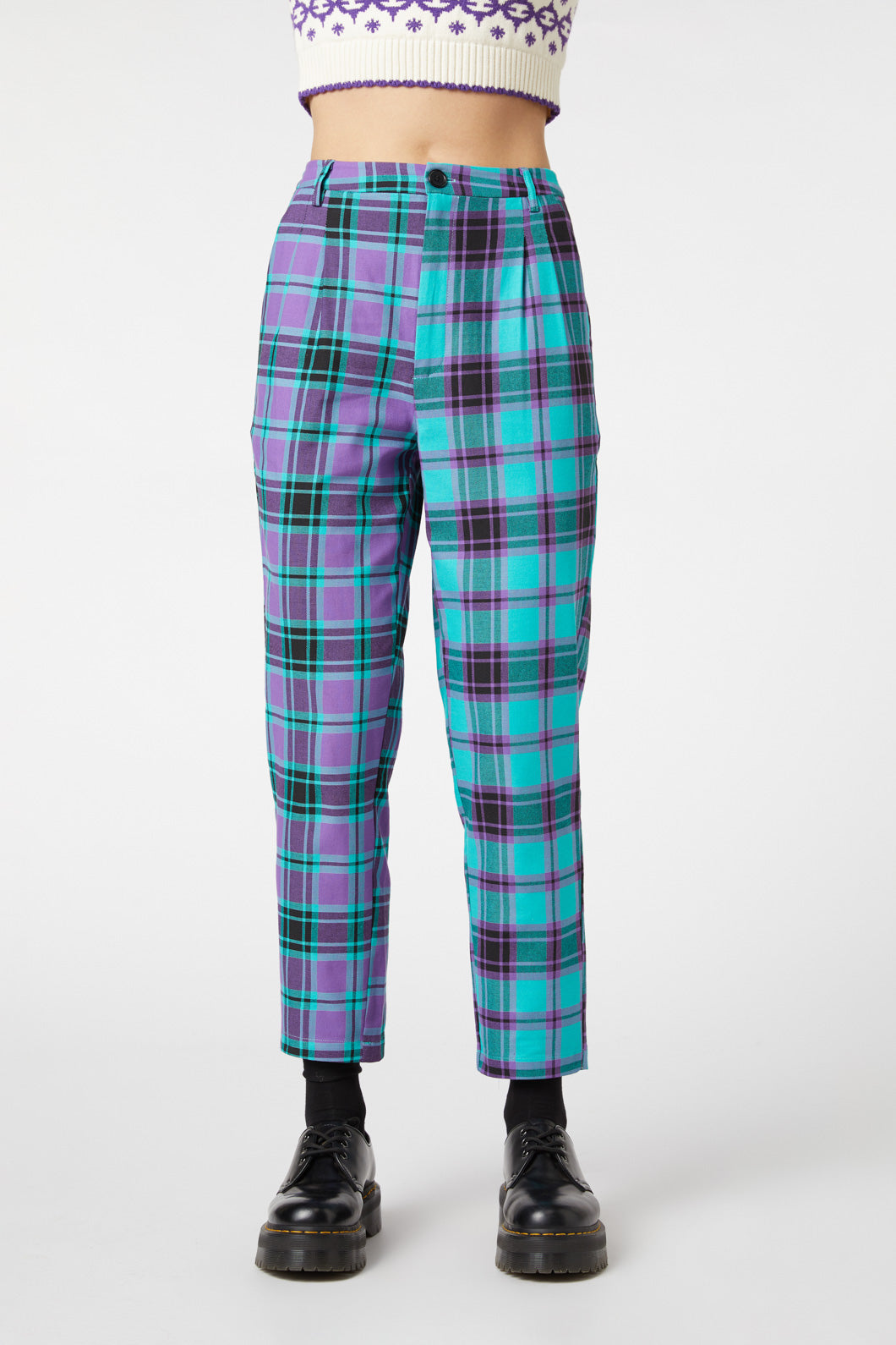 Dangerfield - Grinning Tartan Pants - purple-teal