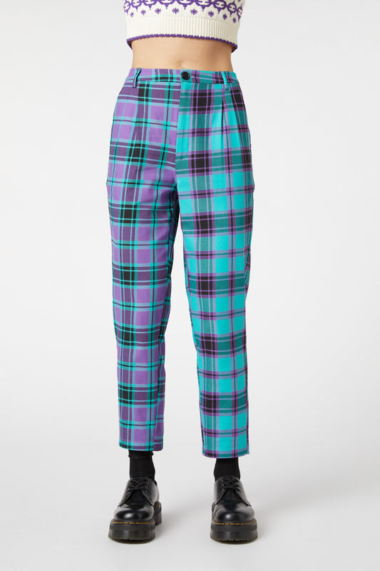 Dangerfield - Grinning Tartan Pants - purple-teal