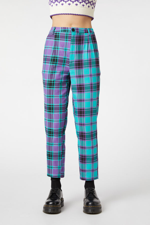 Dangerfield - Grinning Tartan Pants - purple-teal
