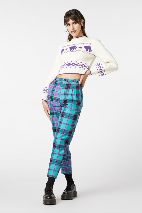 Dangerfield - Grinning Tartan Pants - purple-teal