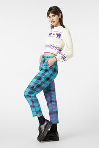 Dangerfield - Grinning Tartan Pants - purple-teal