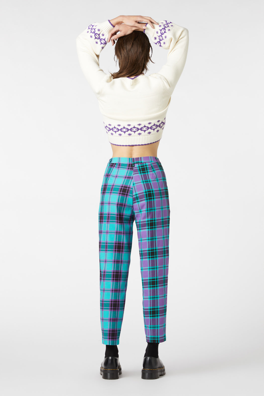 Dangerfield - Grinning Tartan Pants - purple-teal