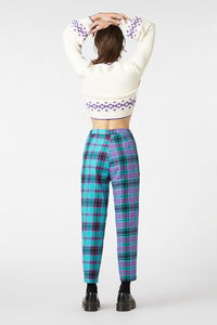 Dangerfield - Grinning Tartan Pants - purple-teal