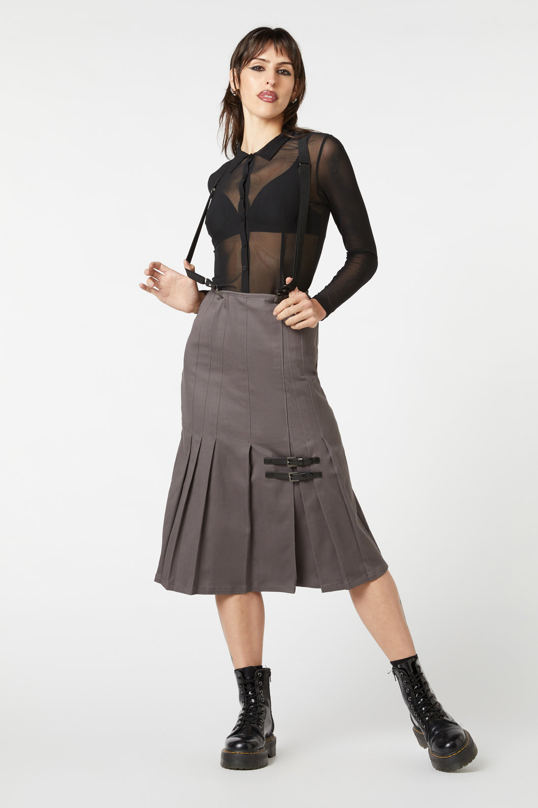 Dangerfield - Time & Date Pleated Skirt - charcoal