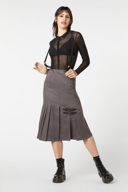 Dangerfield - Time & Date Pleated Skirt - charcoal