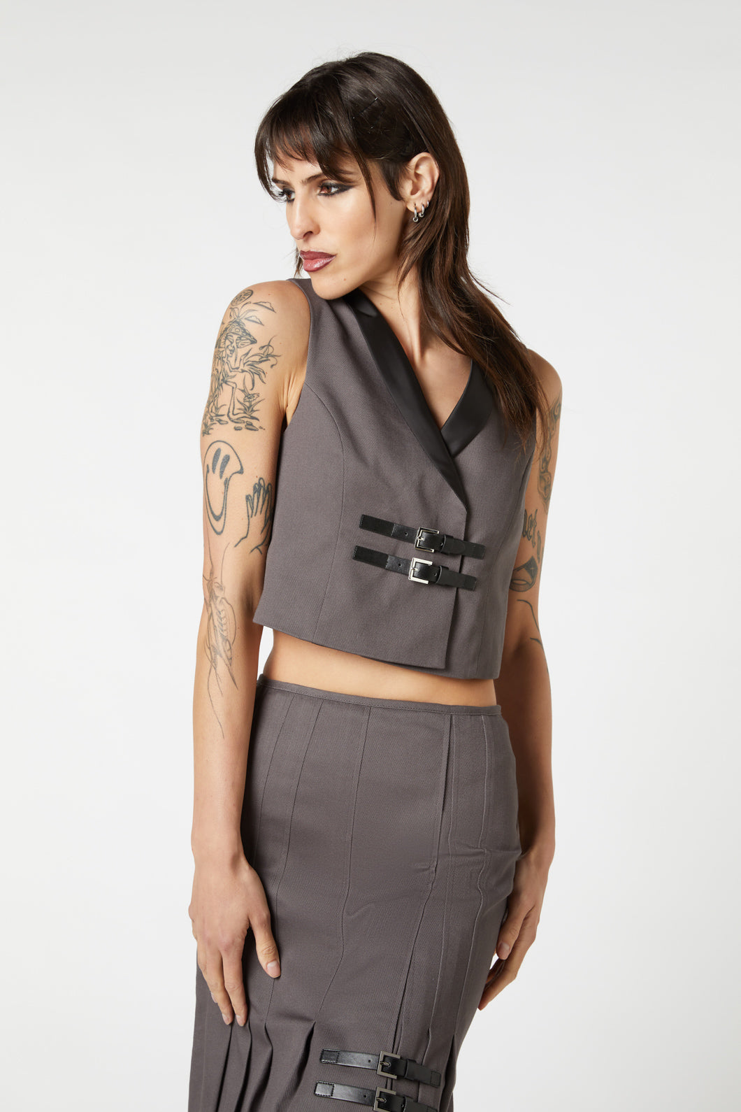 Dangerfield - Time & Date Shawl Vest - charcoal