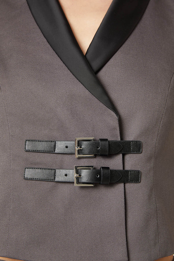 Dangerfield - Time & Date Shawl Vest - charcoal