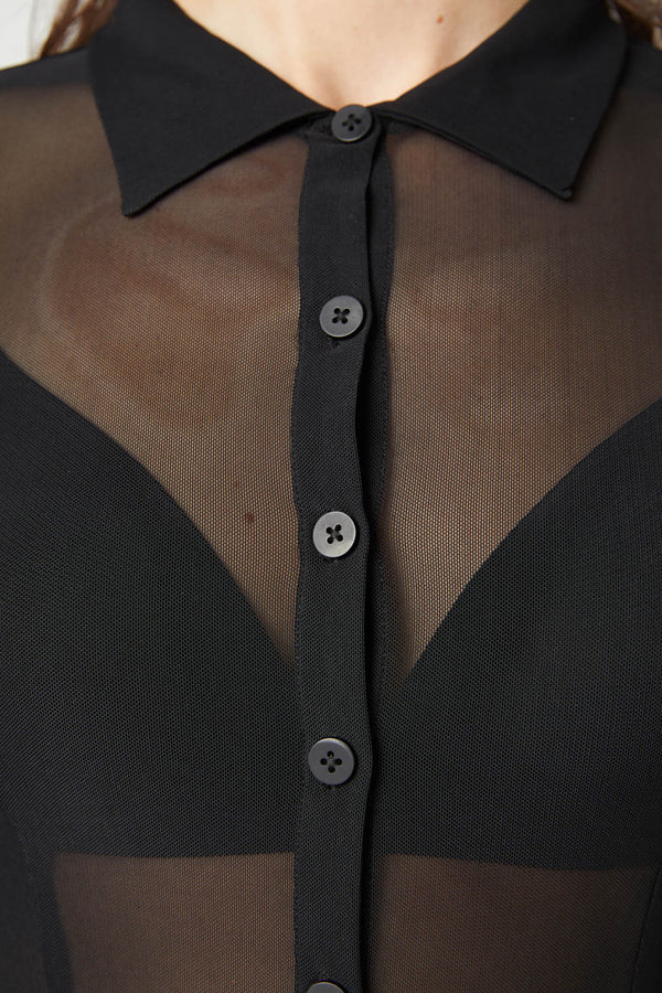 Dangerfield - Mesh Collared Blouse - black