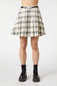 Dangerfield - Crescent Tartan Pleated Skirt - beige