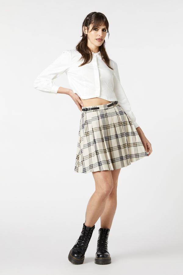Dangerfield - Crescent Tartan Pleated Skirt - beige
