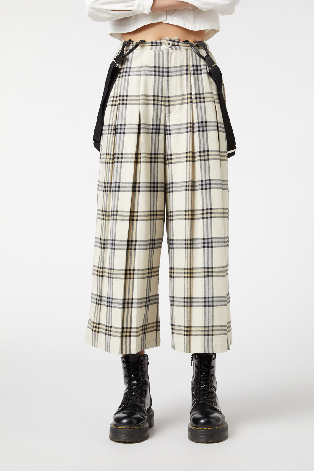 Dangerfield - Crescent Tartan Pleated Culottes - beige