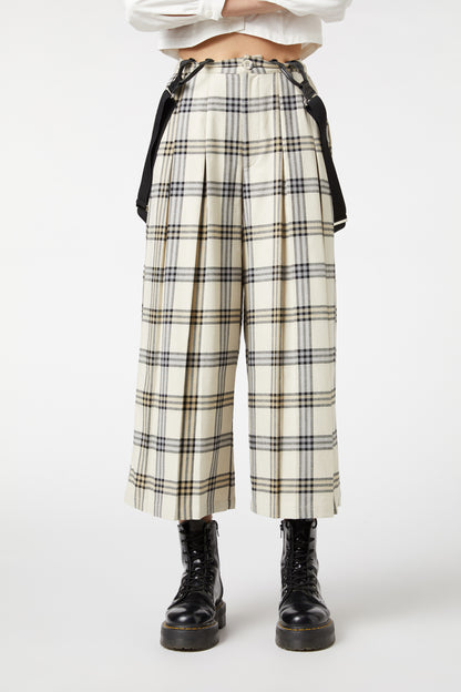 Dangerfield - Crescent Tartan Pleated Culottes - beige