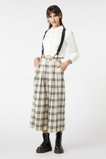 Dangerfield - Crescent Tartan Pleated Culottes - beige