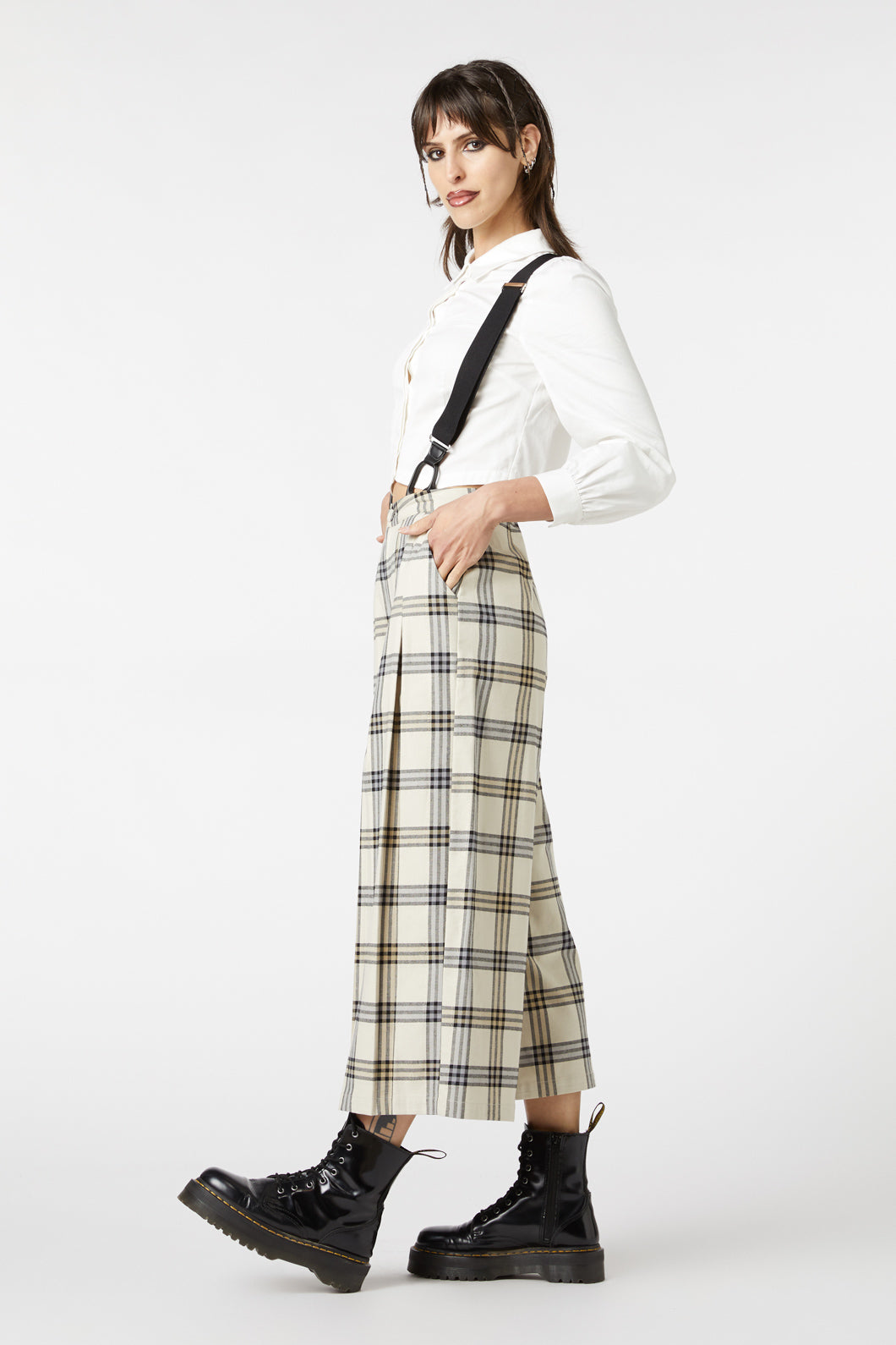 Dangerfield - Crescent Tartan Pleated Culottes - beige
