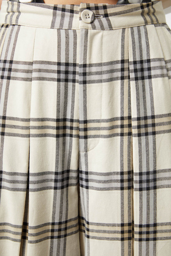 Dangerfield - Crescent Tartan Pleated Culottes - beige