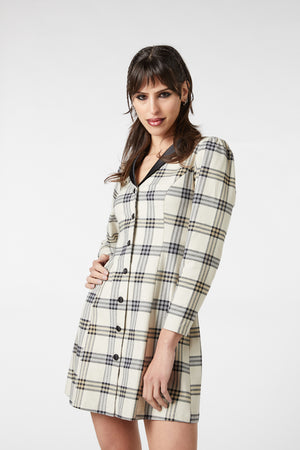 Dangerfield - Crescent Tartan Long Sleeve Dress - beige