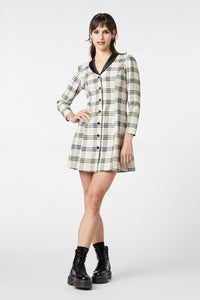 Dangerfield - Crescent Tartan Long Sleeve Dress - beige