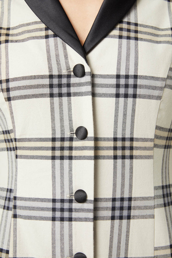 Dangerfield - Crescent Tartan Long Sleeve Dress - beige