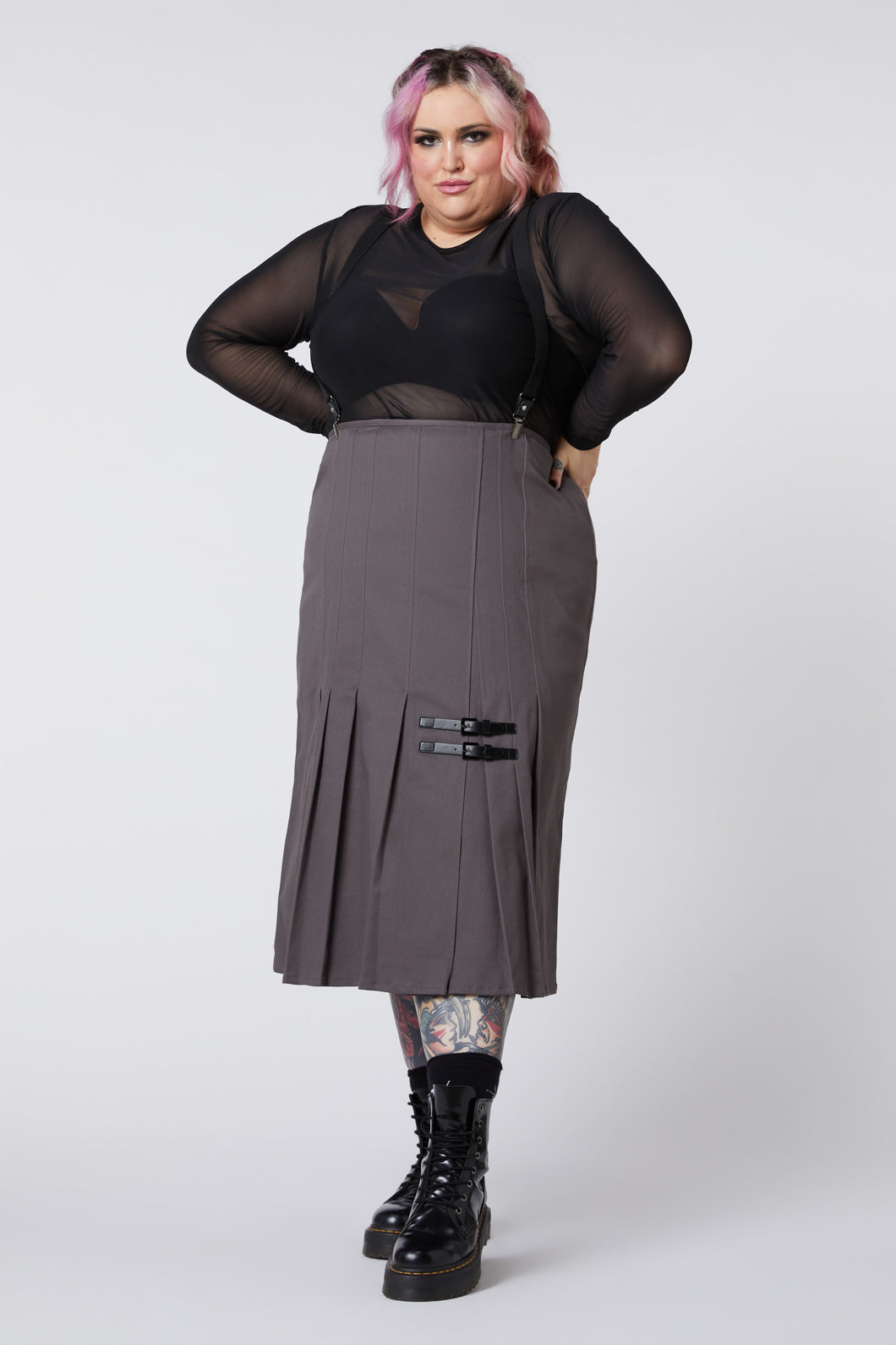Dangerfield - Curve Time & Date Pleated Skirt - charcoal