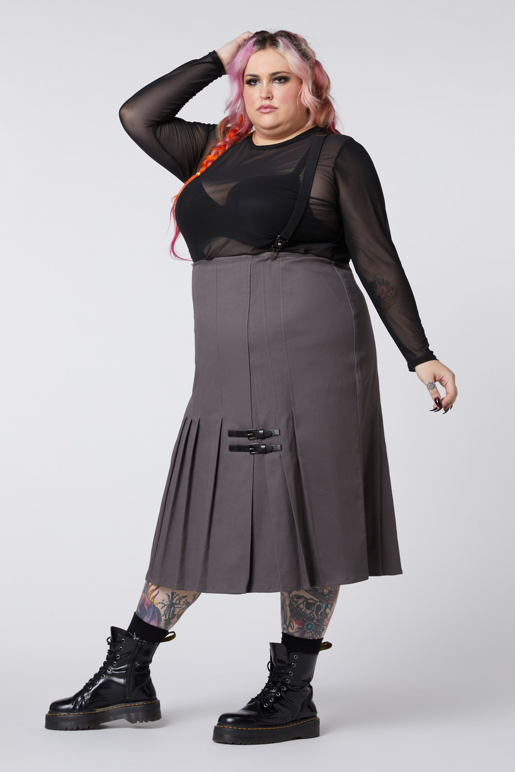Dangerfield - Curve Time & Date Pleated Skirt - charcoal