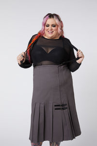 Dangerfield - Curve Time & Date Pleated Skirt - charcoal