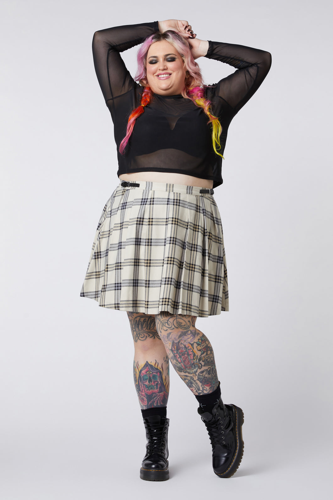 Dangerfield - Curve Crescent Tartan Pleat Skirt - beige